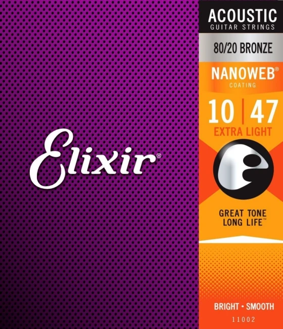 Elixir 11002 Nanoweb 80/20 Bronze Extra Light 10/47 (AC NW EL)