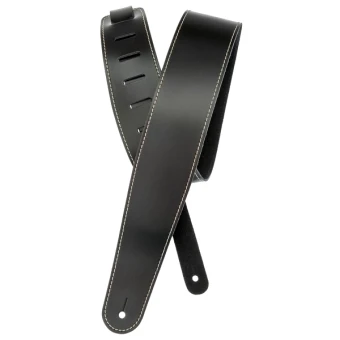 D'Addario 25LS00-DX Deluxe Leather Guitar Strap (Black with Contrast Stitch)