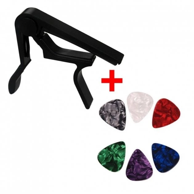 Набір для гітарі каподастр 6 шт. медіаторів Overtone SC-03 Black+6 Picks