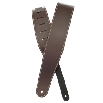 D'Addario 25LS01-DX Deluxe Leather Guitar Strap (Brown with Contrast Stitch)