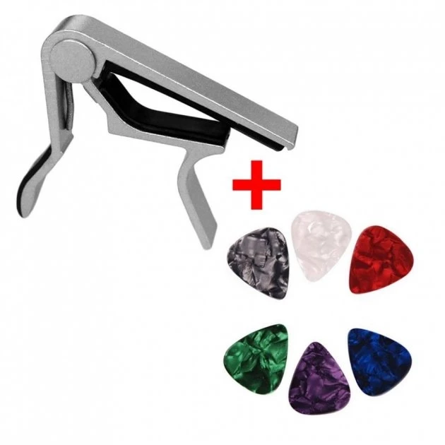 Набір для гітарі каподастр 6 шт. медіаторів Overtone SC-03 Silver+6 Picks